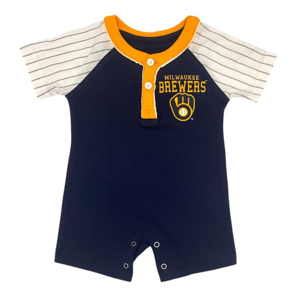 MLB Milwaukee Brewers Infant Boys Raglan Ball Hitter Romper Navy 0-3 Months